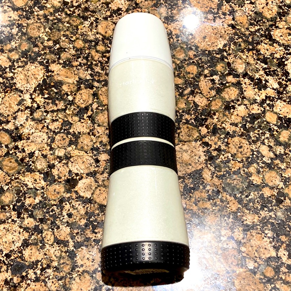 STARBUCKS THERMOS Stainless Steel Pearl White/Black 16 oz rubber grip + Cup